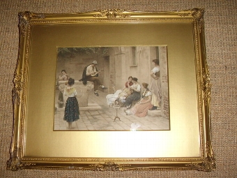 EUGEN VON BLAAS NEOPOLITAN PRINT HIGHLIGHTED IN WATERCOLOURS COPYRIGHT FR.HARTSBURG C1898 (1 of P...