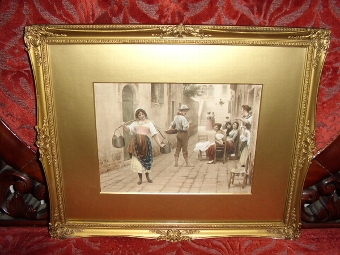 EUGEN VON BLAAS NEOPOLITAN PRINT HIGHLIGHTED IN WATERCOLOURS COPYRIGHT FR.HARTSBURG C1898 (1 OF P...