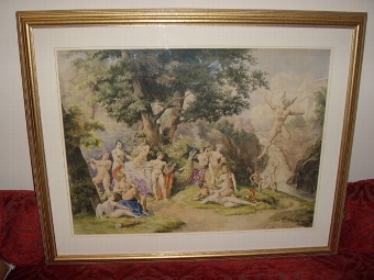 QUALITY LARGE WATERCOLOUR DEPICTING  NEO-CLASSICAL MYTHOLOGICAL SCENE