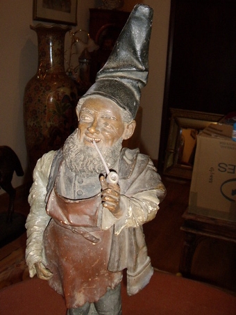 Antique VICTORIAN LEPRECHAUN TERRACOTTA GNOME SMOKING PIPE 27 INCHES HIGH