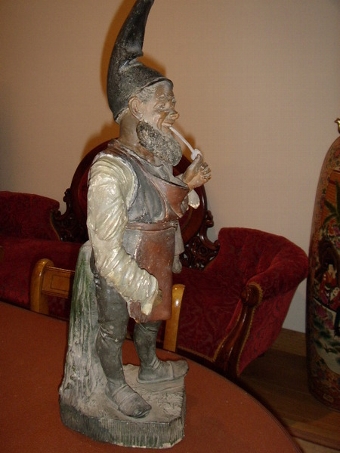 Antique VICTORIAN LEPRECHAUN TERRACOTTA GNOME SMOKING PIPE 27 INCHES HIGH