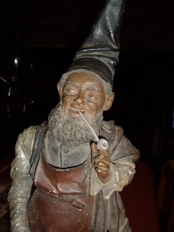 Antique VICTORIAN LEPRECHAUN TERRACOTTA GNOME SMOKING PIPE 27 INCHES HIGH