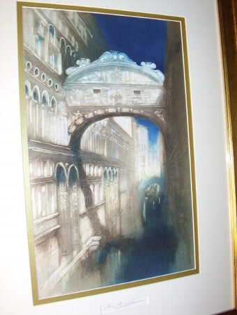 Antique BRIDGE OF SIGH'S PROOF HAND COLOURED ETCHING SIGNED BY ARTIST C1870  32 X 24 INCHES