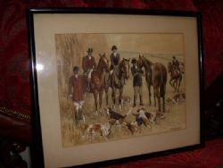Antique WATERCOLOUR OF HUNT & HOUNDS SIGNED W.MONTGOMERY. (ONE OF A PAIR) 