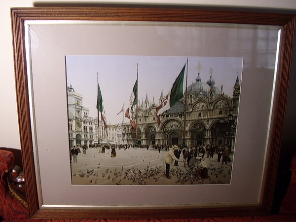 RARE SURVIVING HAND COLOURED PHOTO-CHROMO-LITHOGRAPH OF ST.MARKS SQUARE VENICE ITALY C1900
