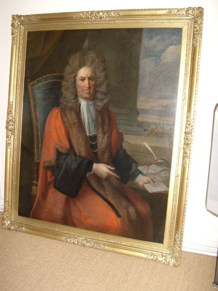 Antique LARGE OIL PORTRAIT OF JUDGE SIR ROBERT DORMER MP & ATTRIBUTED TO THOMAS HILL B.1650- D.1726  57 X 48 INCHES