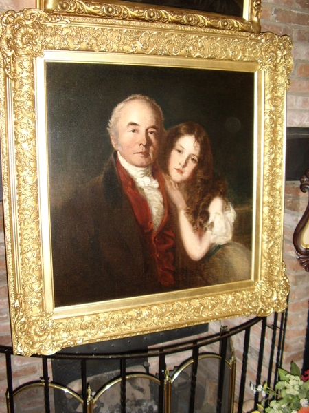 WILLIAM GREENWOOD & CYCILL-CHRISTIANA CALMADY HIS GRANDAUGHTER BY ARTIST FREDERICK RICHARD SAY.19TH CENTURY ENGLISH SCHOOL C1833 COMMISSIONED & INSCRIBED VERSO BY HIS DAUGHTER EMILY NEE-GREENWOOD CALMADY 41 X 42 INCHES