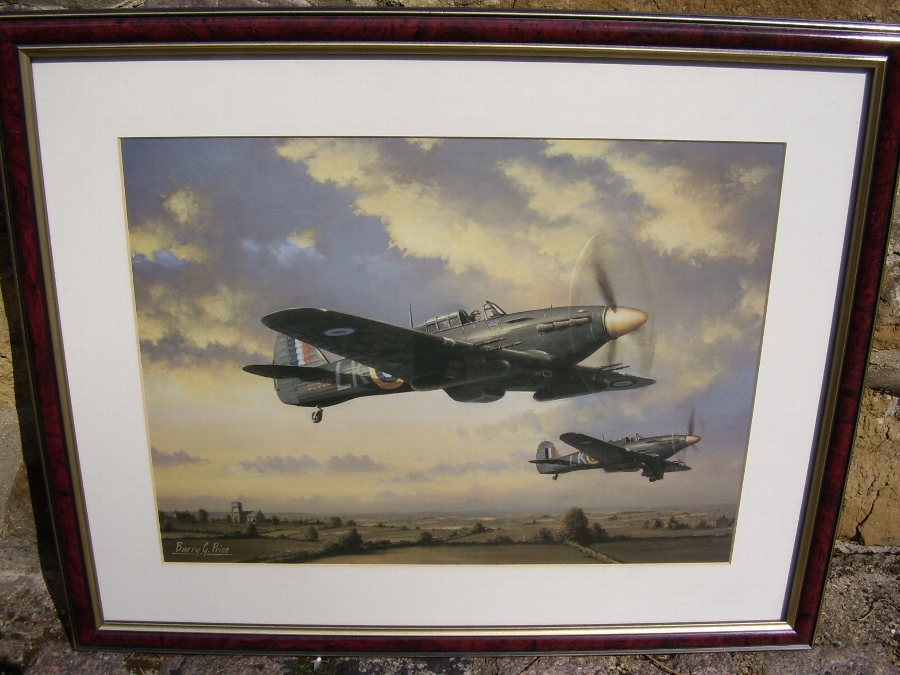 WW11 HAWKER HURRICANE MK11 PRINT AFTER PAINTING BY ARTIST BARRY G.PRICE 21.5 X 17.5 INCHES