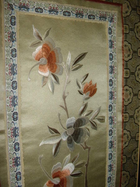 Antique CHINESE HAND SEWN SILK EMBROIDERY OF BIRDS & FLOWERS IN GILT ...