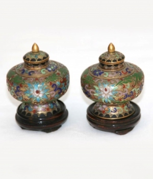 A Pair Of Chinese Cloisonne Miniature Lidded Bowls