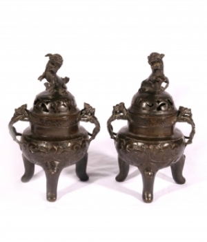 Pair Of 18th Century Chinese Bronze Tripod Censers