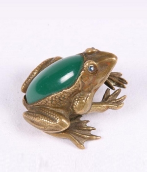 An Antique Chinese Brass And Jade Miniature Frog