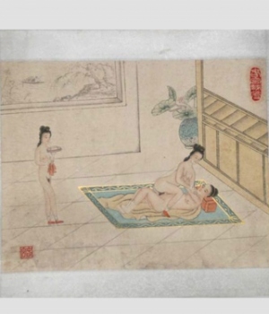 A Chinese Erotic Watercolour Painting 