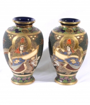 Pair of Antique Japanese Satsuma Vases
