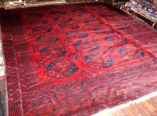 OLD TRADITIONAL AFGHAN RED CARPET, LARGE SQUARE, CIRCA 1930.