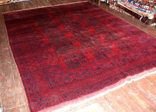 OLD TRADITIONAL RED AFGHAN VILLAGE CARPET, 60 YEARS OLD