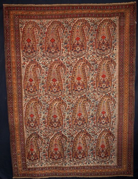 ANTIQUE QASHQAI BOTEH RUG, IVORY GROUND, LATE 19TH CENTURY