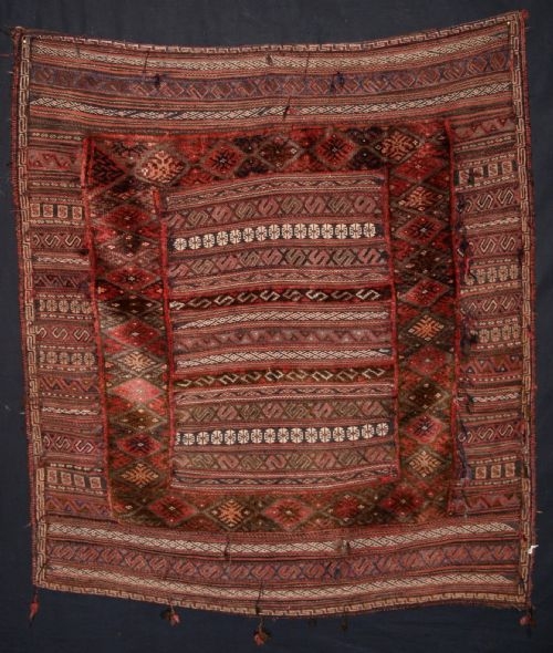 ANTIQUE BALUCH MIXED TECHNIQUE SOFREH, CIRCA 1910