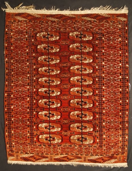 ANTIQUE TEKKE TURKMEN SMALL RUG, 4TH Q 19TH CENTURY.