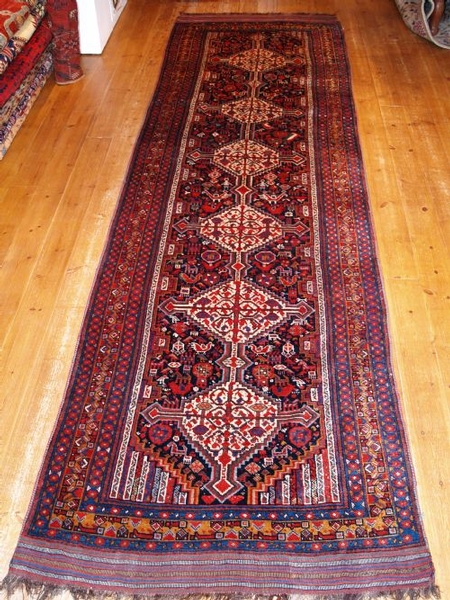 ANTIQUE KHAMSEH / QASHQAI RUNNER, FULL PILE, MINT, 1900