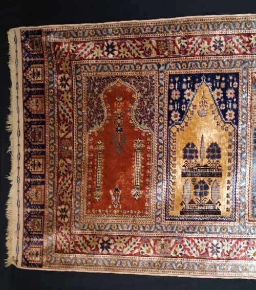 ANTIQUE TURKISH SILK KAYSERI PRAYER SAF PERFECT CIRCA 1880