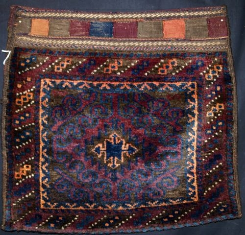 OLD AFGHAN BALUCH MUSHWANI BAG WITH BACK, CIRCA 1920.