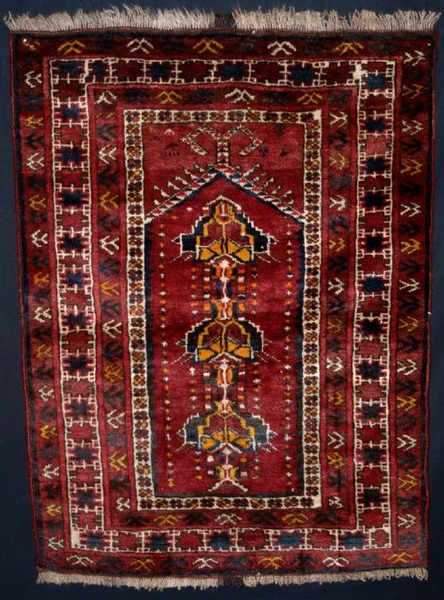 OLD AFGHAN PRAYER RUG, GREAT DESIGN AND CONDITION, CIRCA 1950