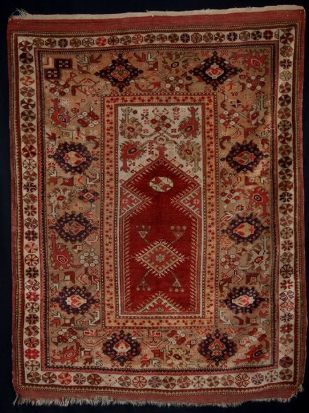 ANTIQUE S W TURKISH MILAS PRAYER RUG, STUNNING, CIRCA 1880