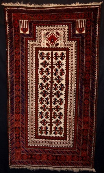 ANTIQUE BALUCH PRAYER RUG, SUPERB WOOL & COLOUR, CIRCA 1900.