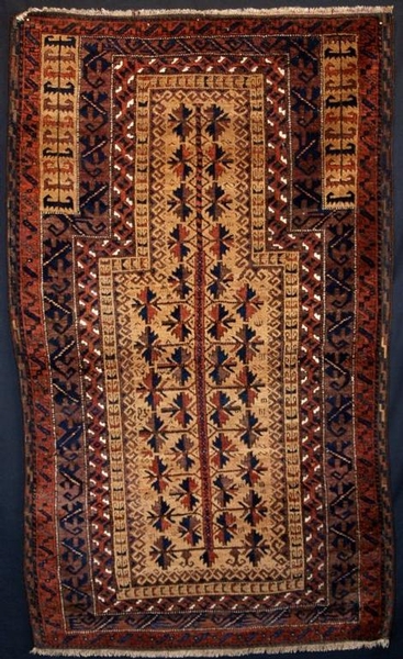 ANTIQUE BALUCH PRAYER RUG, TREE OF LIFE, 4TH QUARTER 19TH CENTURY.