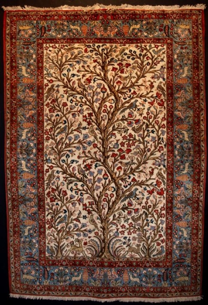 ANTIQUE PERSIAN QUM ?TREE OF LIFE? RUG, CIRCA 1920
