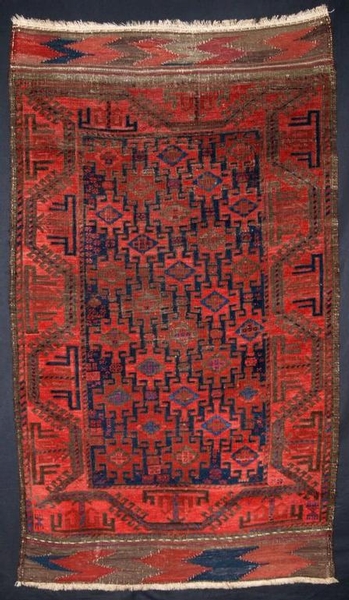 ANTIQUE BALUCH RUG, VERY EARLY DESIGN, MID 19TH CENTURY
