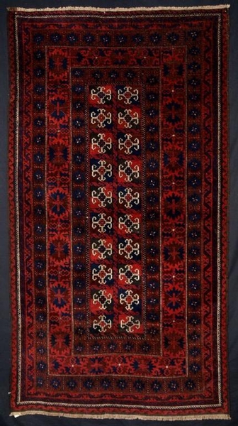 ANTIQUE BALUCH RUG, TURKMEN DESIGN GREAT BORDERS, 19TH CENTURY