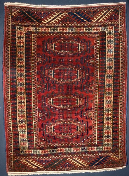 ANTIQUE YOMUT TURKMEN RUG OF UNUSUAL SMALL SIZE, CIRCA 1900