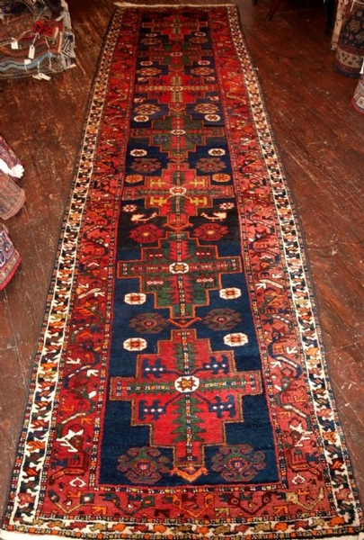 OLD PERSIAN KARAJA RUNNER, GREAT DESIGN + COLOUR, CIRCA 1920