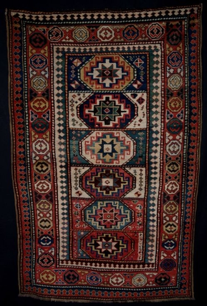 ANTIQUE CAUCASIAN GENDJE RUG, SUPERB DESIGN, 4TH QUARTErR 19TH CENTURY