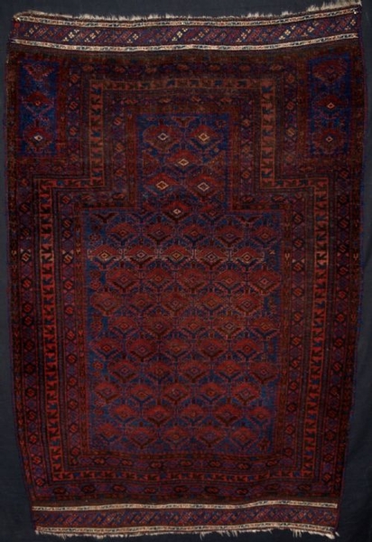 ANTIQUE TIMURI BALUCH BLUE GROUND PRAYER RUG, CIRCA 1870/80