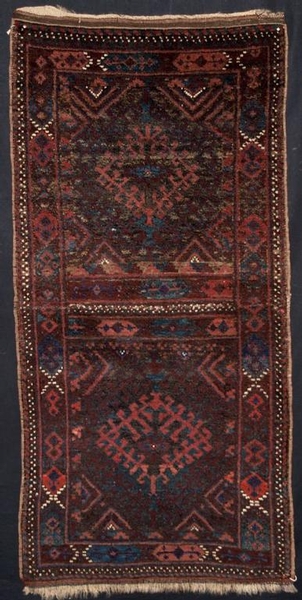 ANTIQUE BALUCH BAG FACES JOINED INTO SMALL RUG, LATE 19TH CENTURY