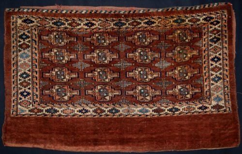 ANTIQUE YOMUT TURKMEN CHUVAL, WITH BACK, 4TH QUARTER 19TH CENTURY