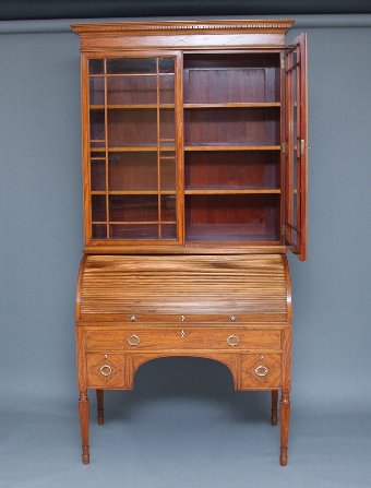 Antique 19th Century satinwood cylinder bookcase by 