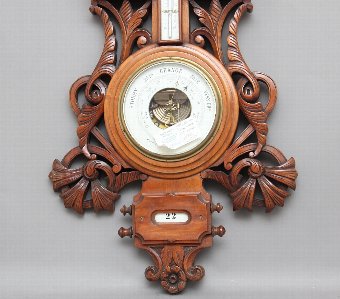 Antique 19th Century American carved walnut barometer