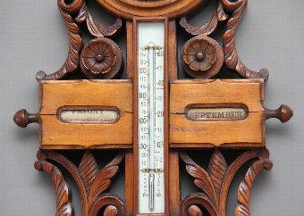 Antique 19th Century American carved walnut barometer