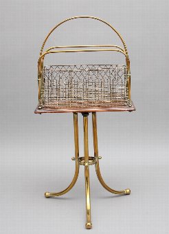 19th Century brass and mahogany magazine rack