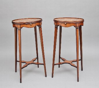 Pair of Sheraton revival mahogany and inlaid urn stands