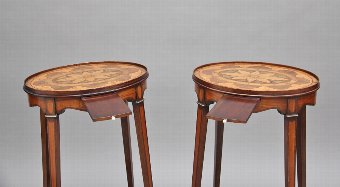 Antique Pair of Sheraton revival mahogany and inlaid urn stands