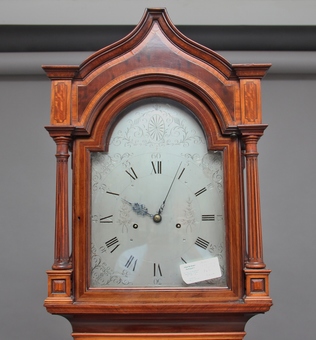 Antique Early 20th Century inlaid mahogany longcase clock