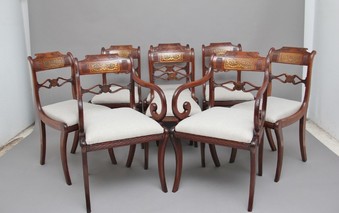 Set of eight Regency mahogany & brass inlaid dining chairs