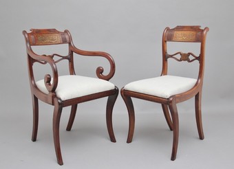Antique Set of eight Regency mahogany & brass inlaid dining chairs