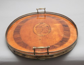 Antique 19th Century satinwood, brass and inlaid tray