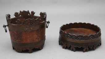 Antique 19th Century carved oak bucket and stand